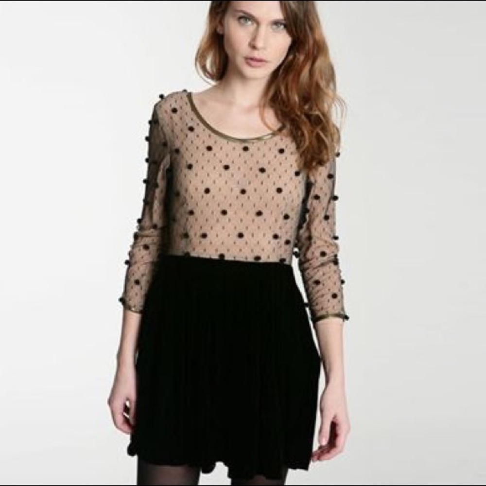 TBA Effie Velvet Skirt Pom Pom Dress